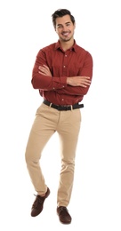 Full length portrait of young man on white background