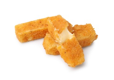 Photo of Tasty fried mozzarella sticks isolated on white