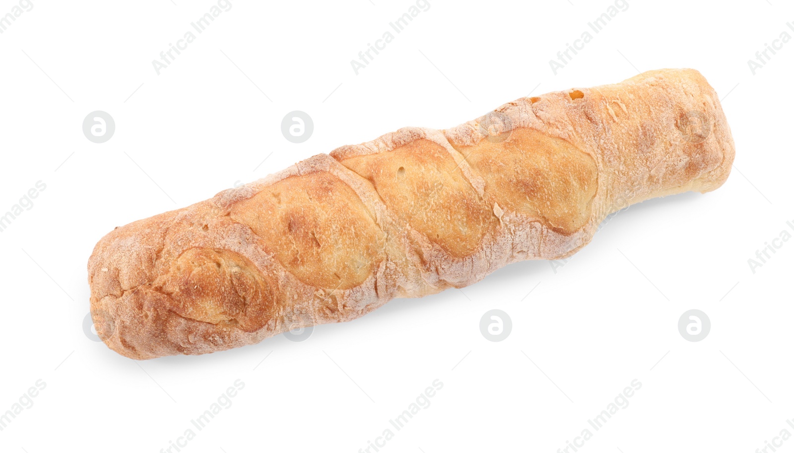 Photo of Tasty baguette isolated on white, top view. Fresh bread