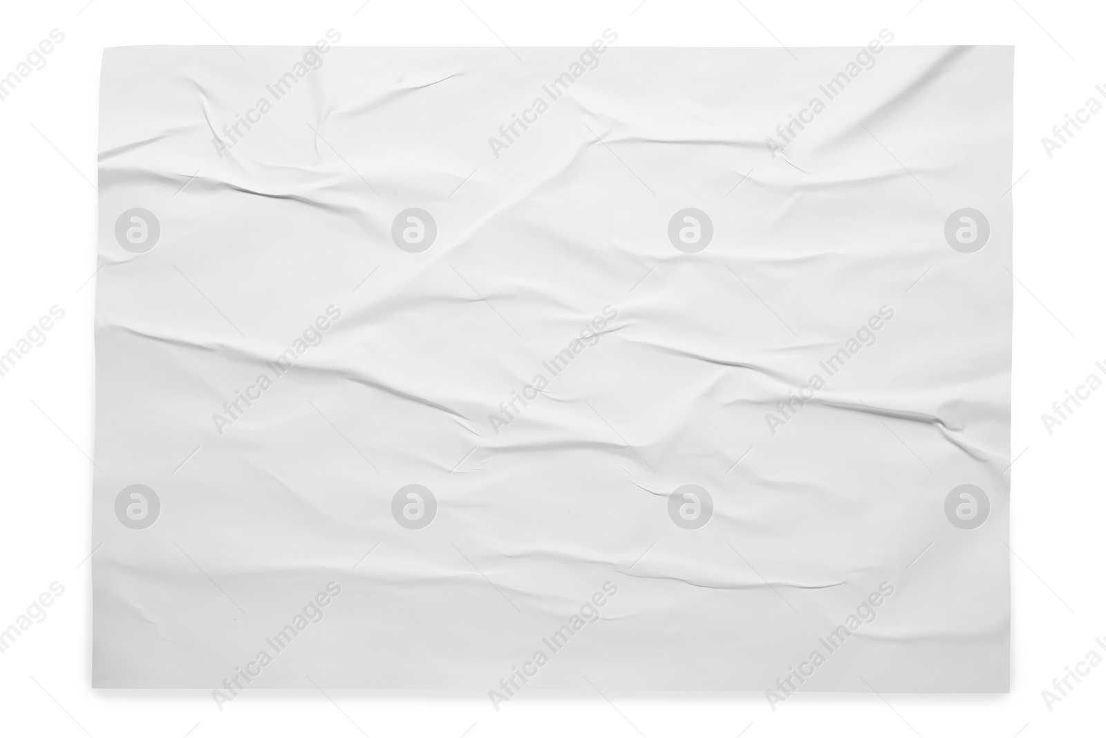 Photo of White crumpled sheet of paper on light grey background, top view. Wall poster