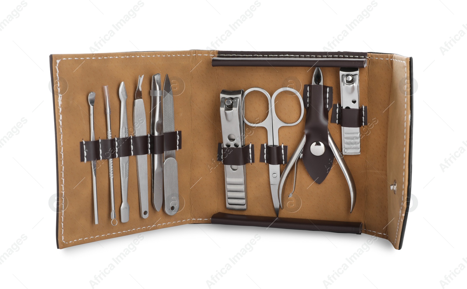 Photo of Manicure set in case isolated on white