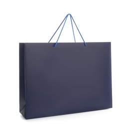 Dark blue paper shopping bag isolated on white