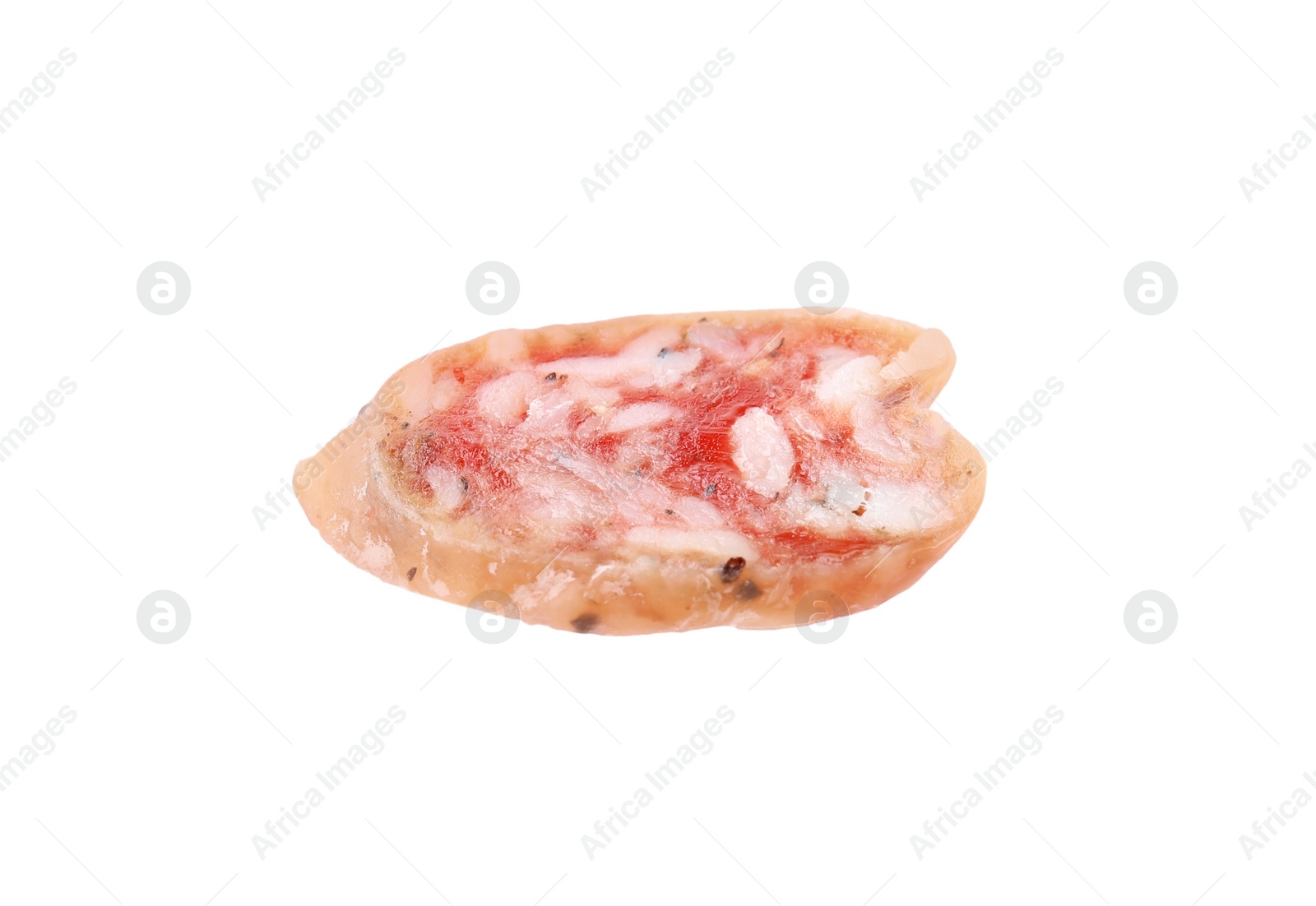 Photo of Slice of delicious fuet sausage isolated on white