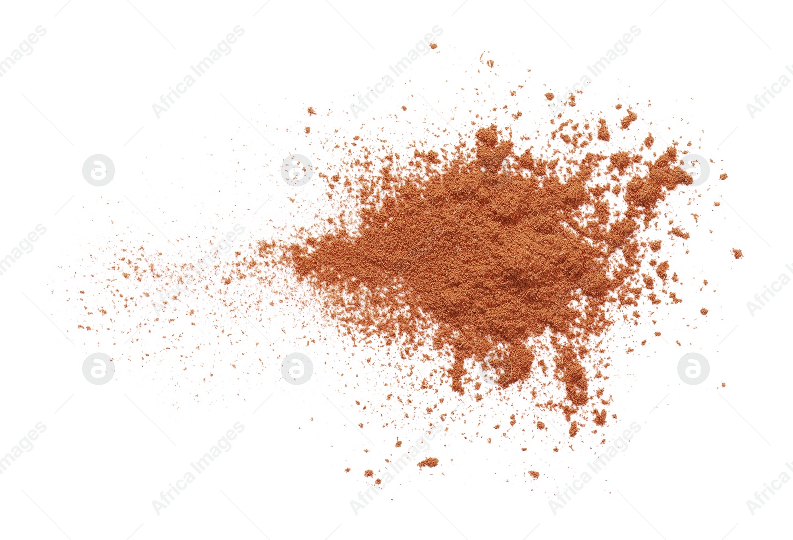 Photo of Dry aromatic cinnamon powder isolated on white, top view