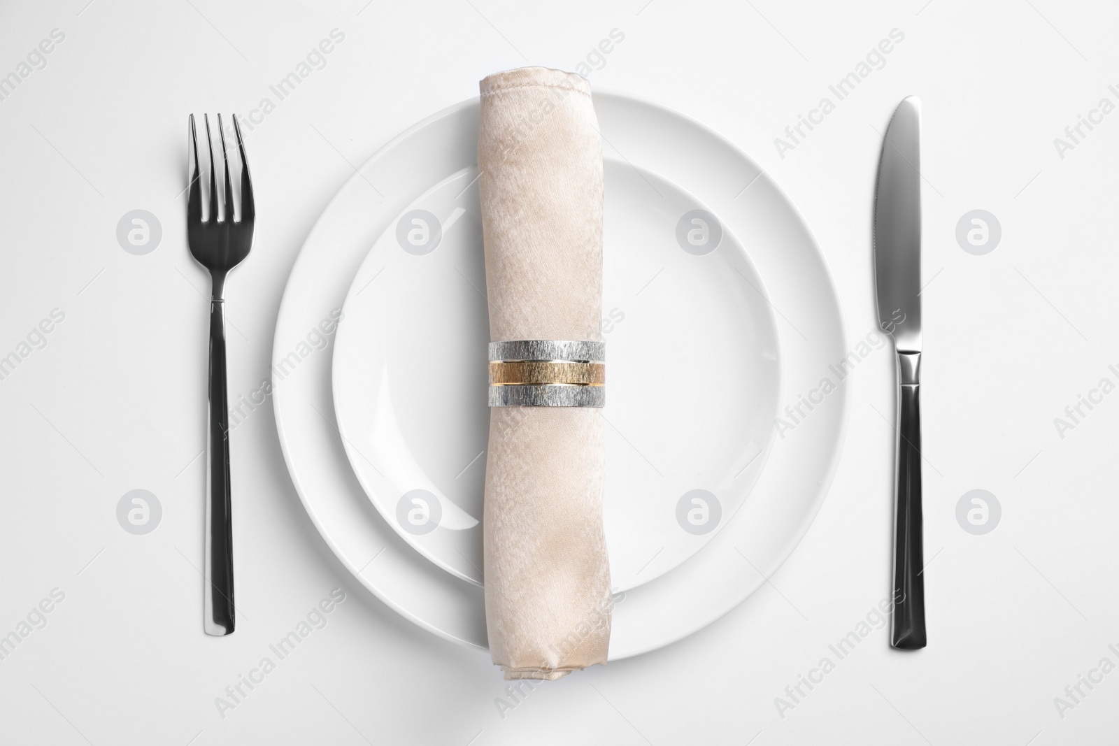 Photo of Stylish table setting on white background, top view