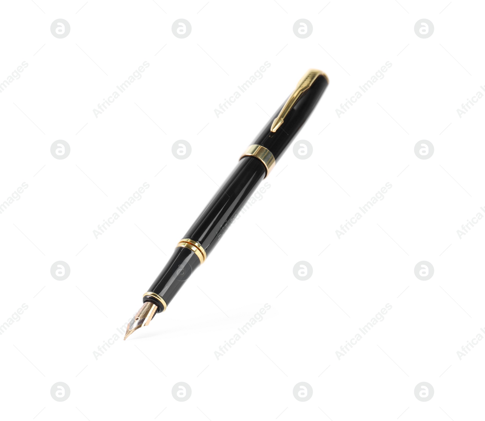 Photo of Stylish black fountain pen isolated on white