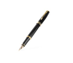 Stylish black fountain pen isolated on white