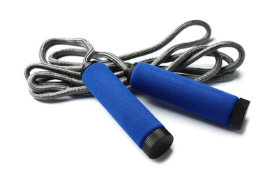 Photo of Jump rope on white background. Sports equipment