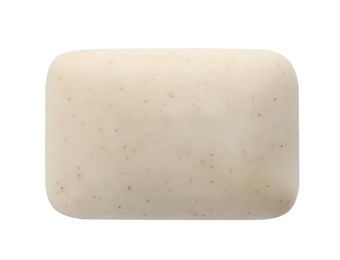 Soap bar on white background, top view