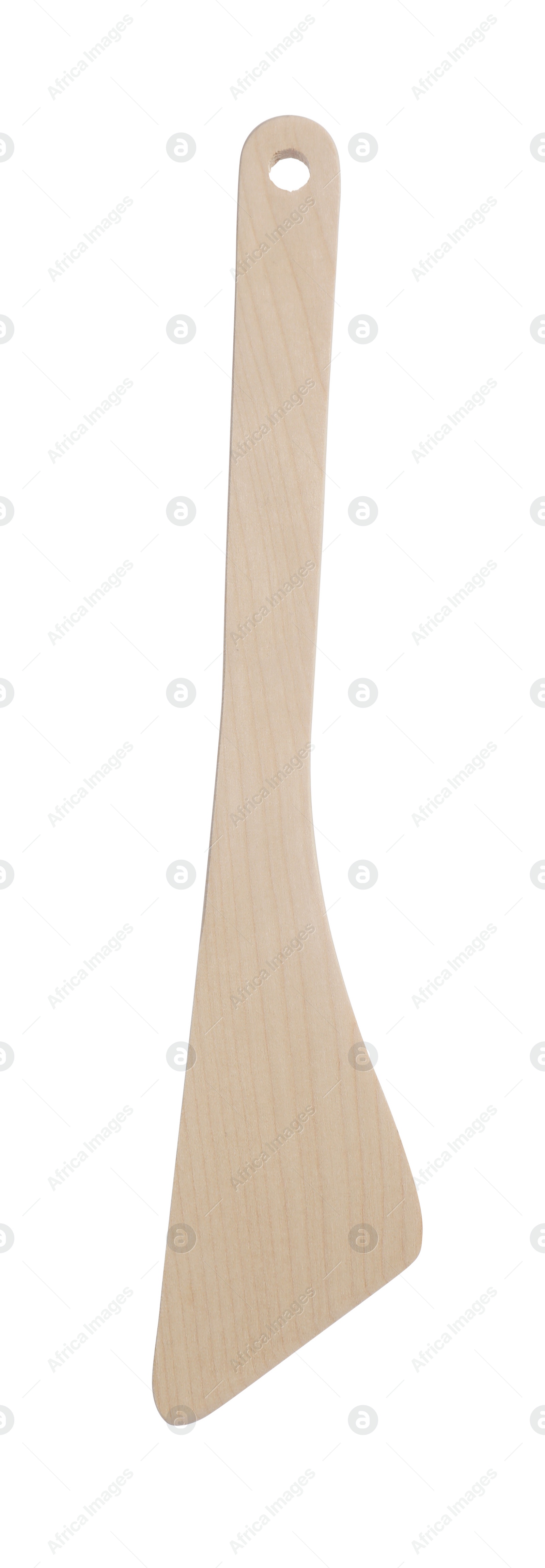 Photo of One wooden spatula isolated on white. Kitchen utensil