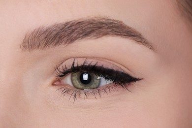 Photo of Young woman before permanent makeup procedure, closeup
