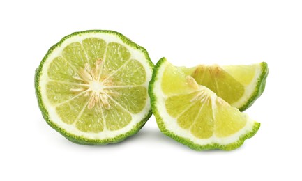 Photo of Cut ripe bergamot fruit on white background