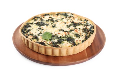 Photo of Delicious homemade spinach quiche isolated on white