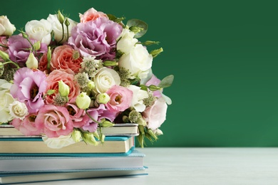 Photo of Composition with flowers for Teacher's day on white table