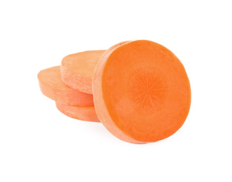 Photo of Slices of fresh ripe carrot isolated on white