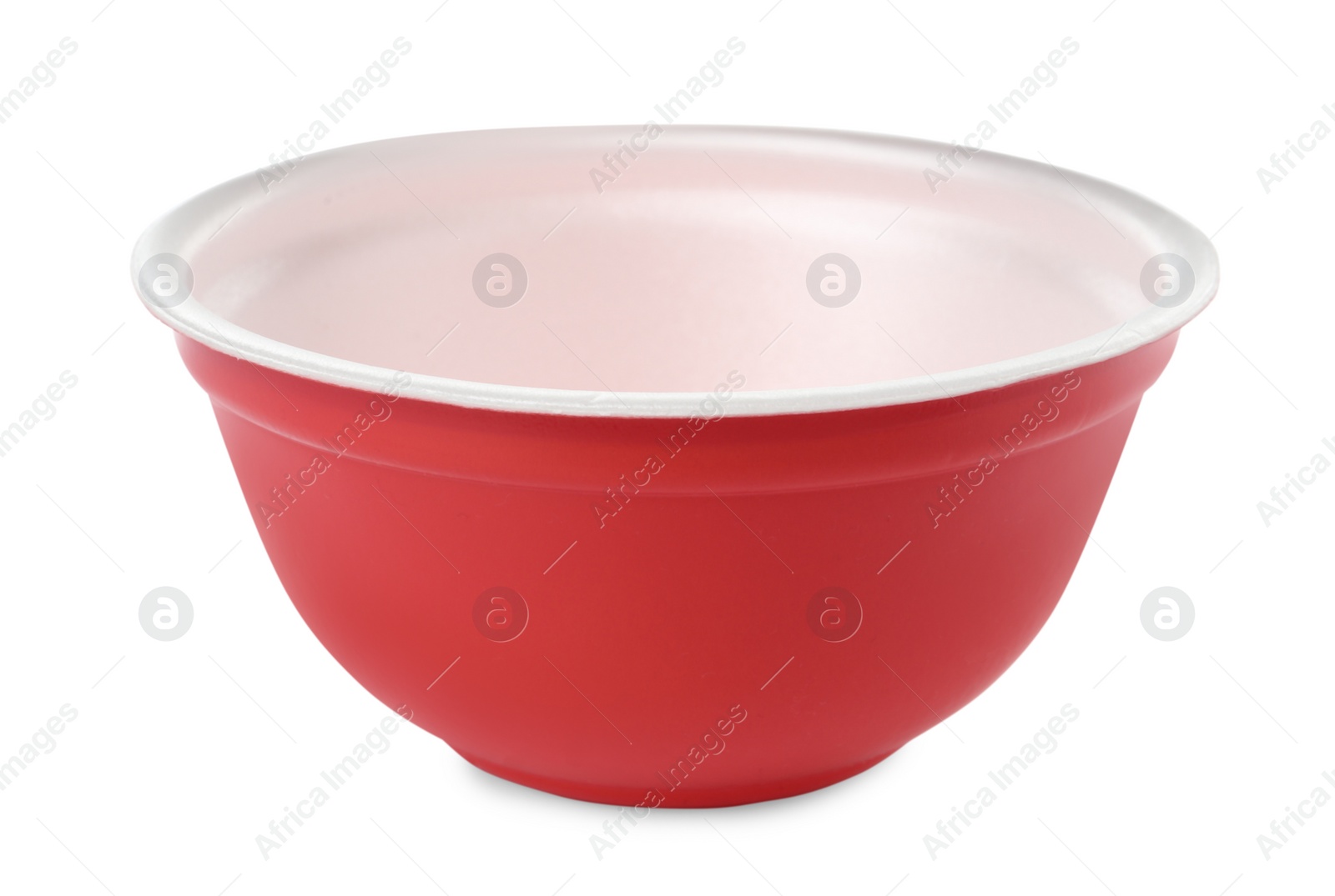 Photo of Disposable red plastic bowl isolated on white