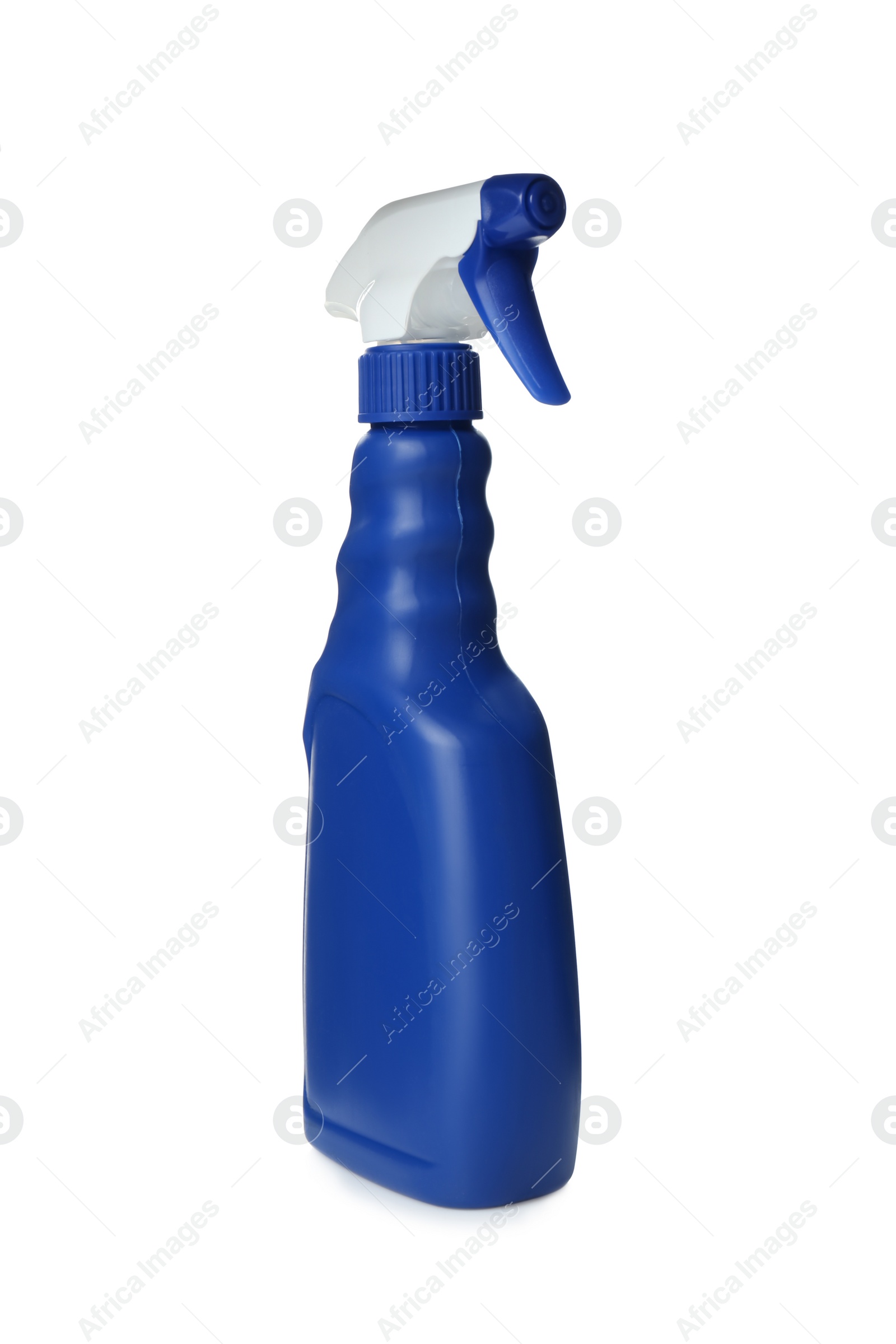 Photo of Blue spray bottle of cleaning product isolated on white