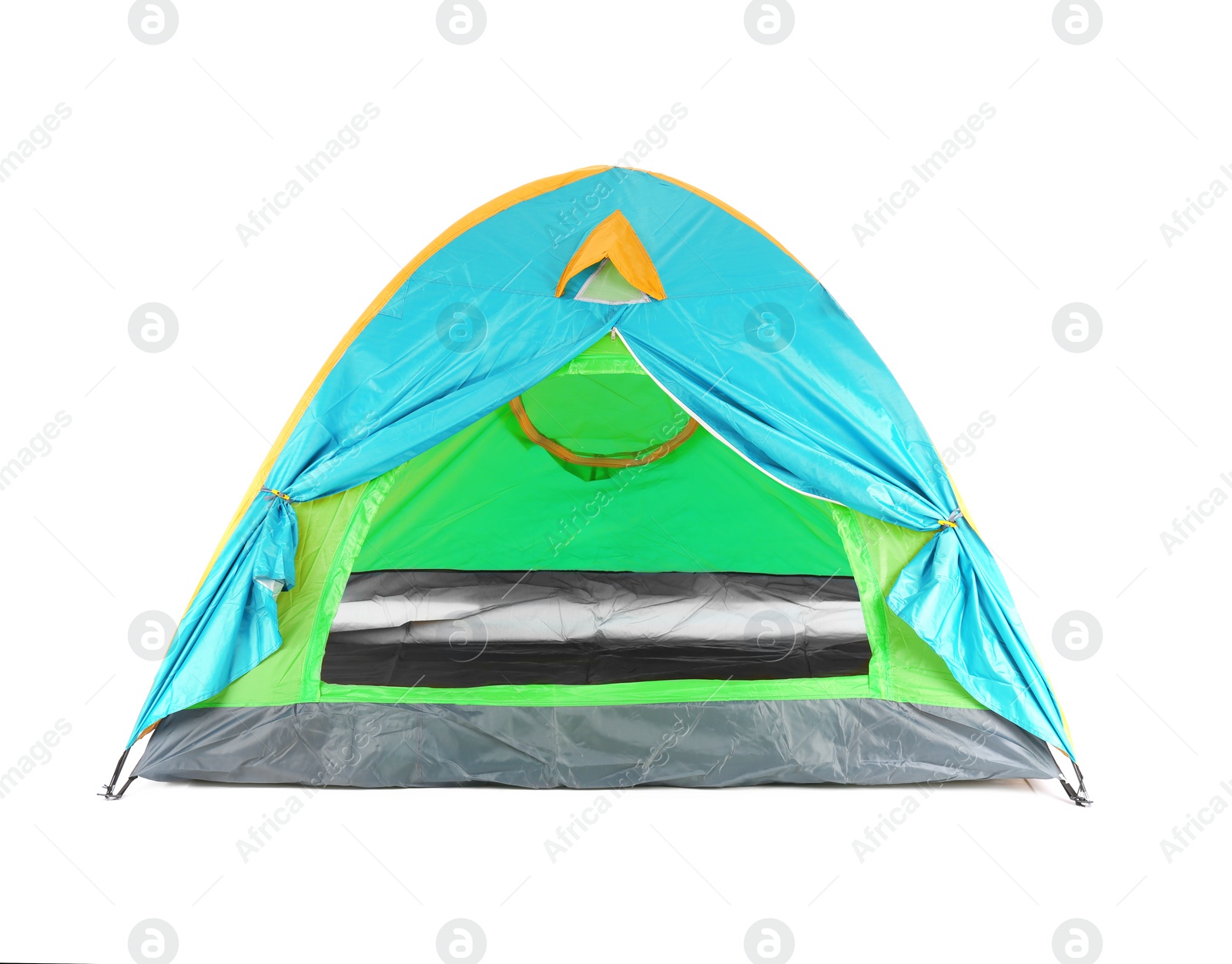 Photo of Colorful camping tent on white background