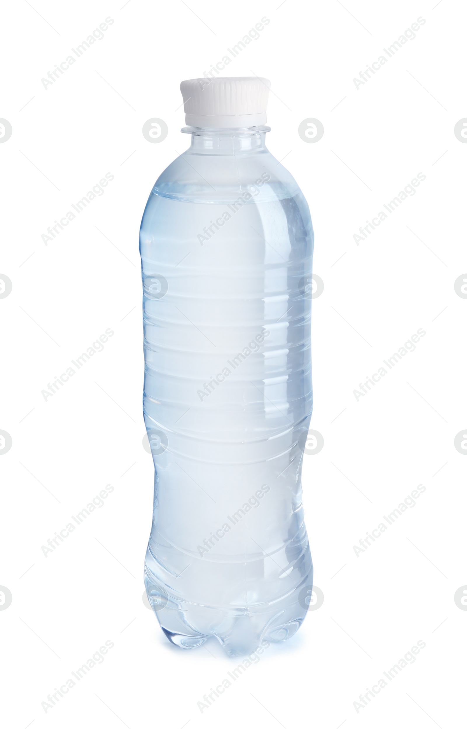 Photo of Plastic bottle with water on white background