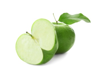 Fresh green apples on white background