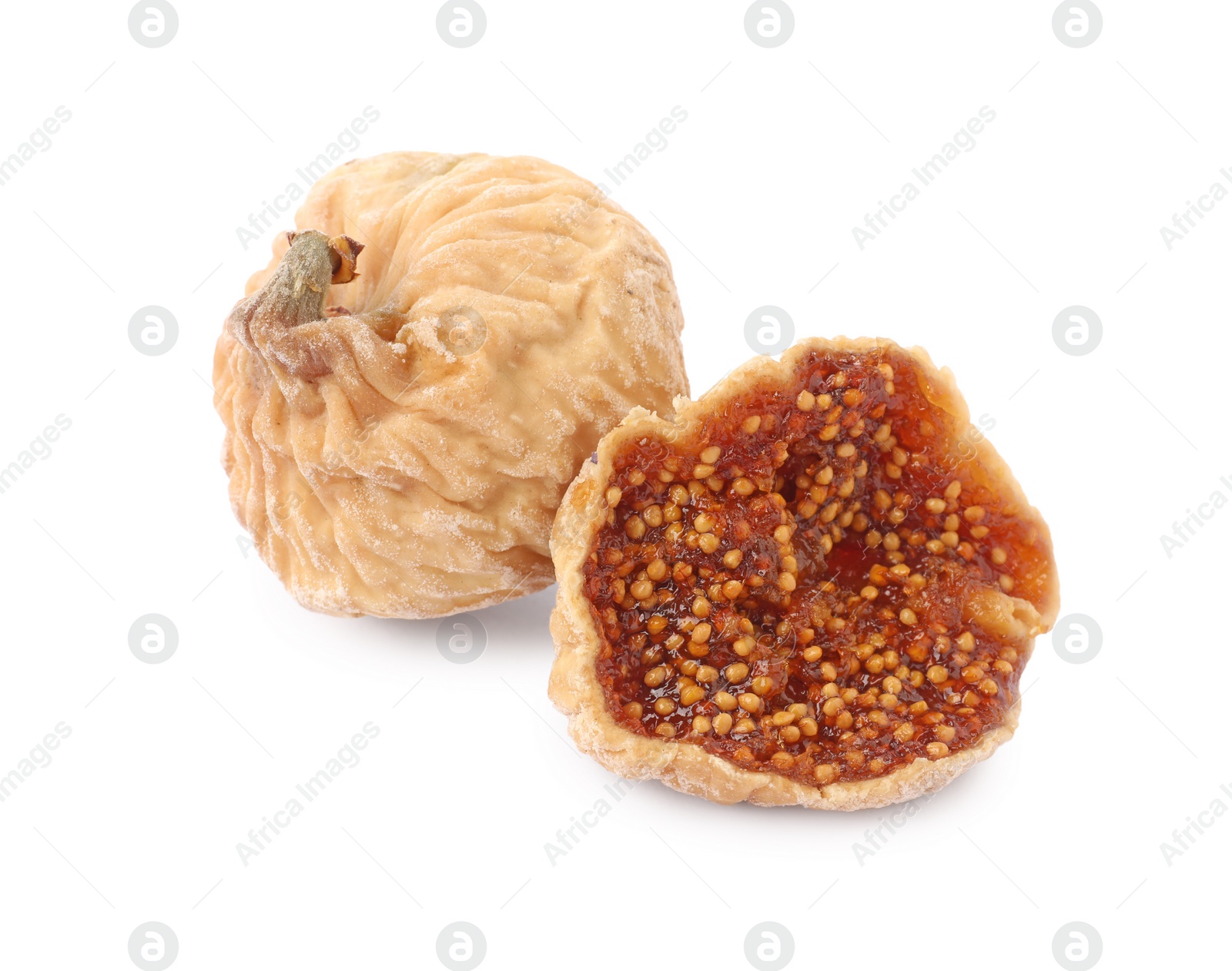 Photo of Tasty sweet dried figs isolated on white