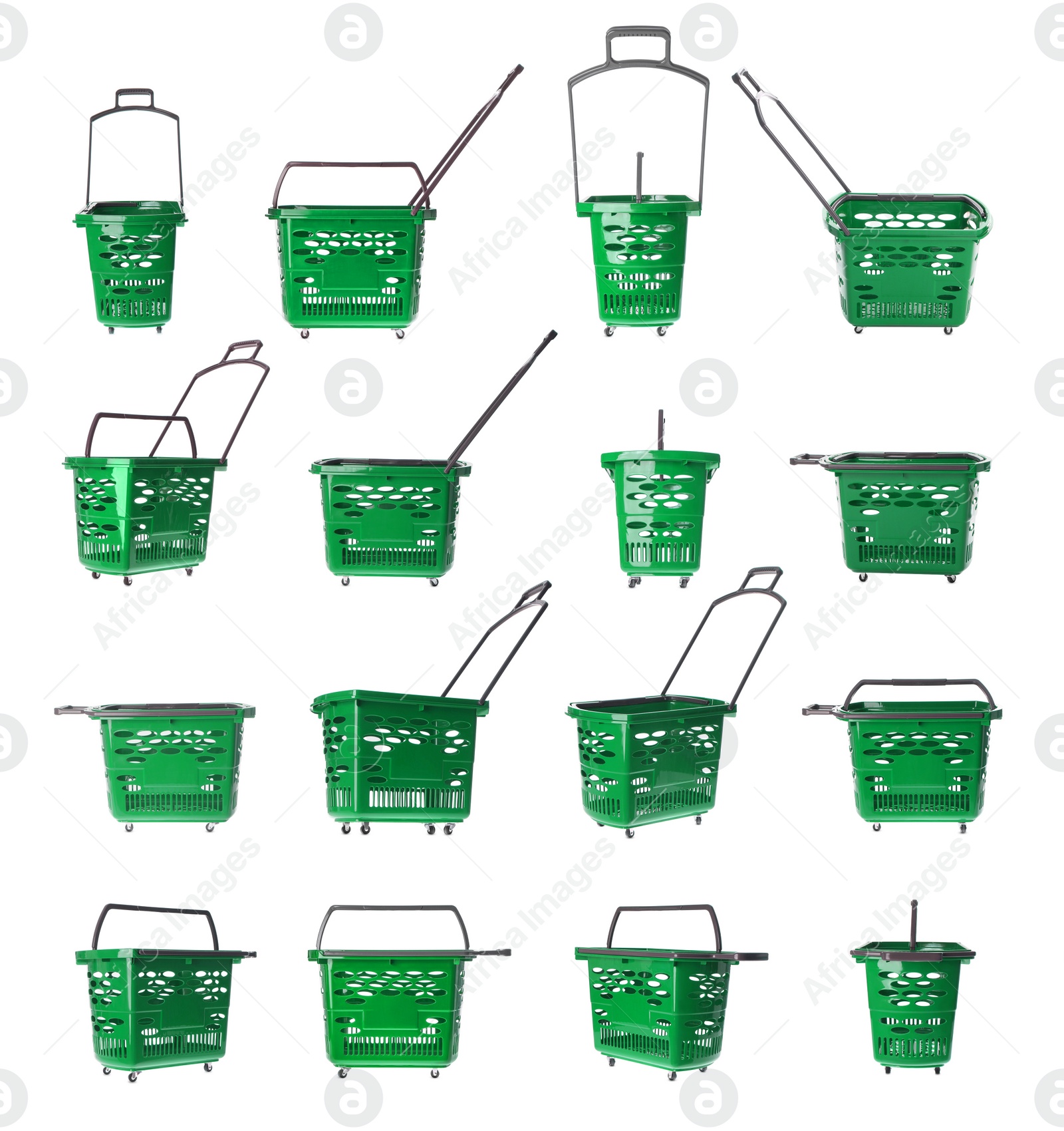 Image of Set of shopping baskets on white background