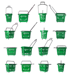 Set of shopping baskets on white background