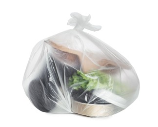 Photo of Full garbage bag isolated on white. Rubbish recycling