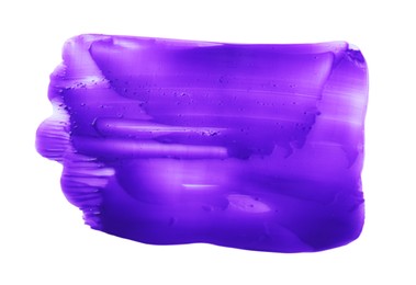 Purple paint sample on white background, top view