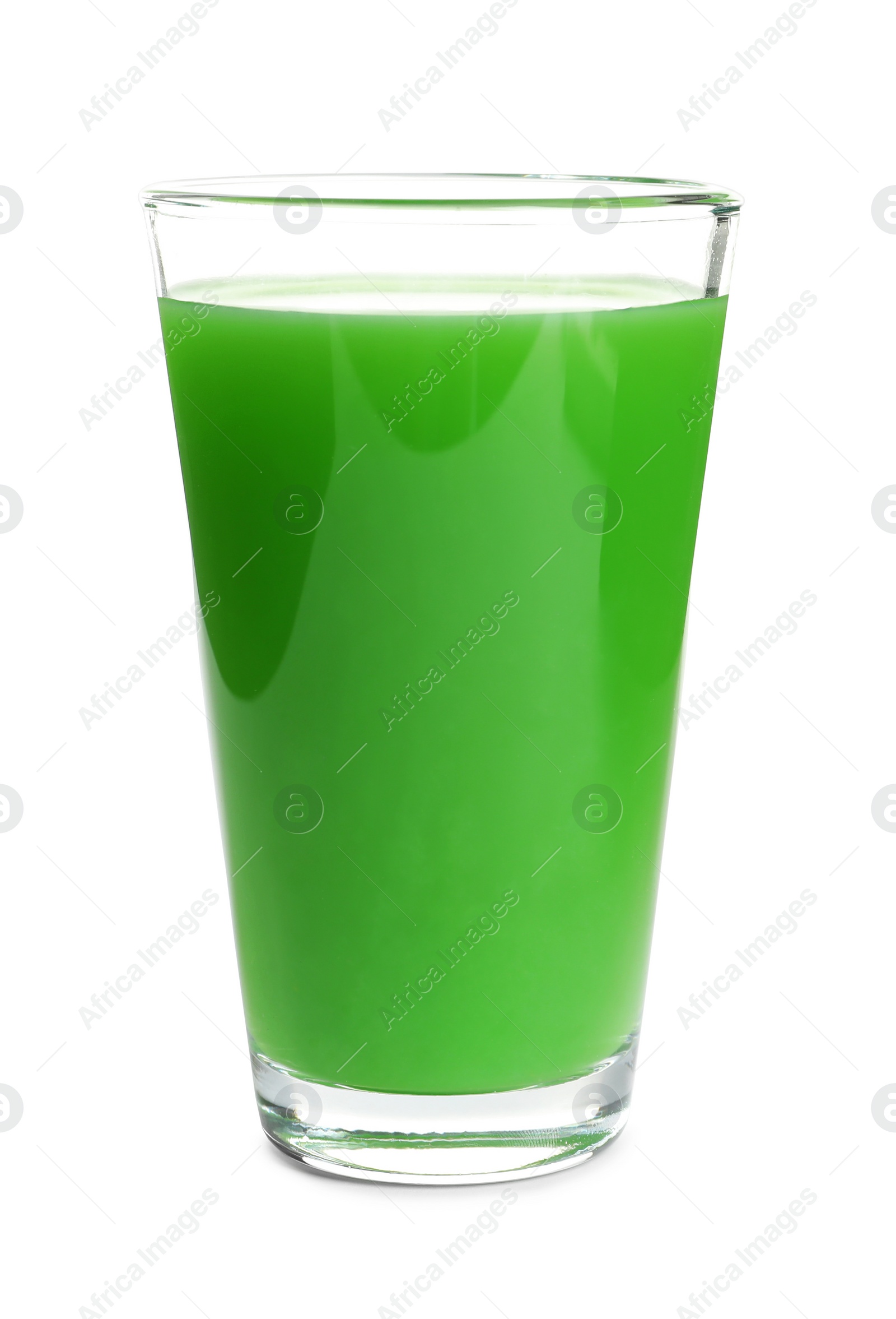 Photo of Glass with delicious detox juice on white background