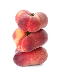 Photo of Fresh ripe donut peaches on white background