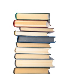 Photo of Stack of hardcover books on white background