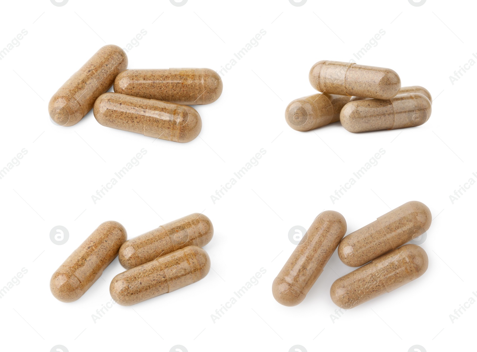 Image of Collage of vitamin pills isolated on white