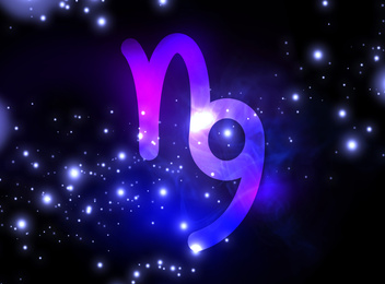 Illustration of Capricorn astrological sign and night sky with stars. Illustration 
