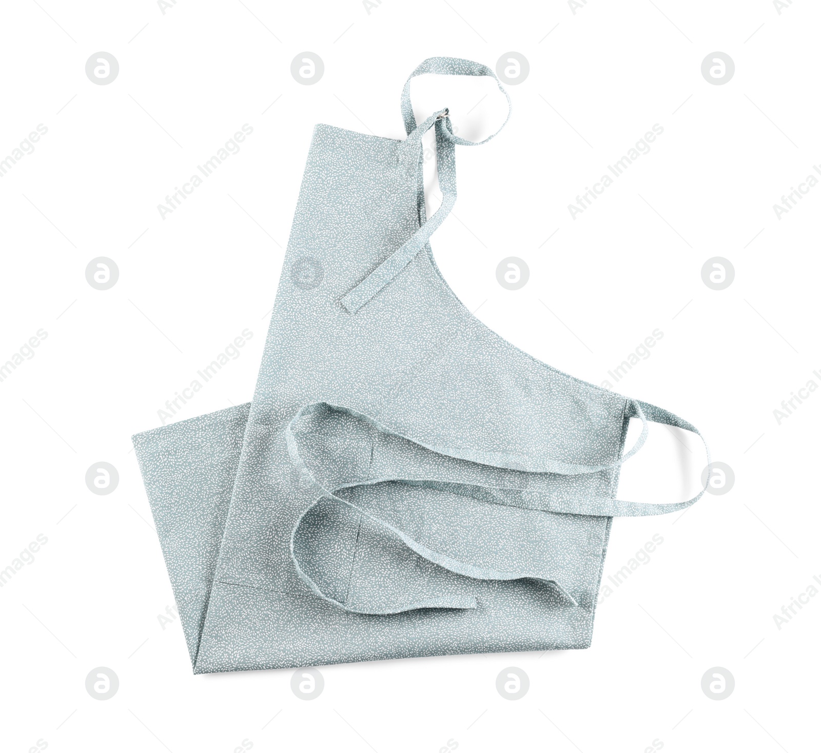 Photo of Light grey apron with pattern isolated on white, top view