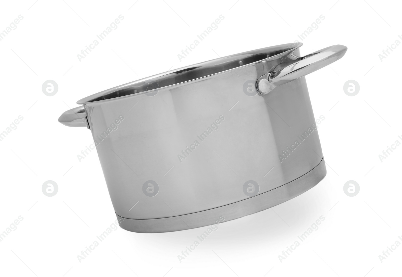 Photo of One empty steel pot isolated on white