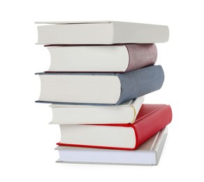 Photo of Stack of hardcover books isolated on white