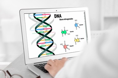 Image of DNA research. Scientist working in office, closeup