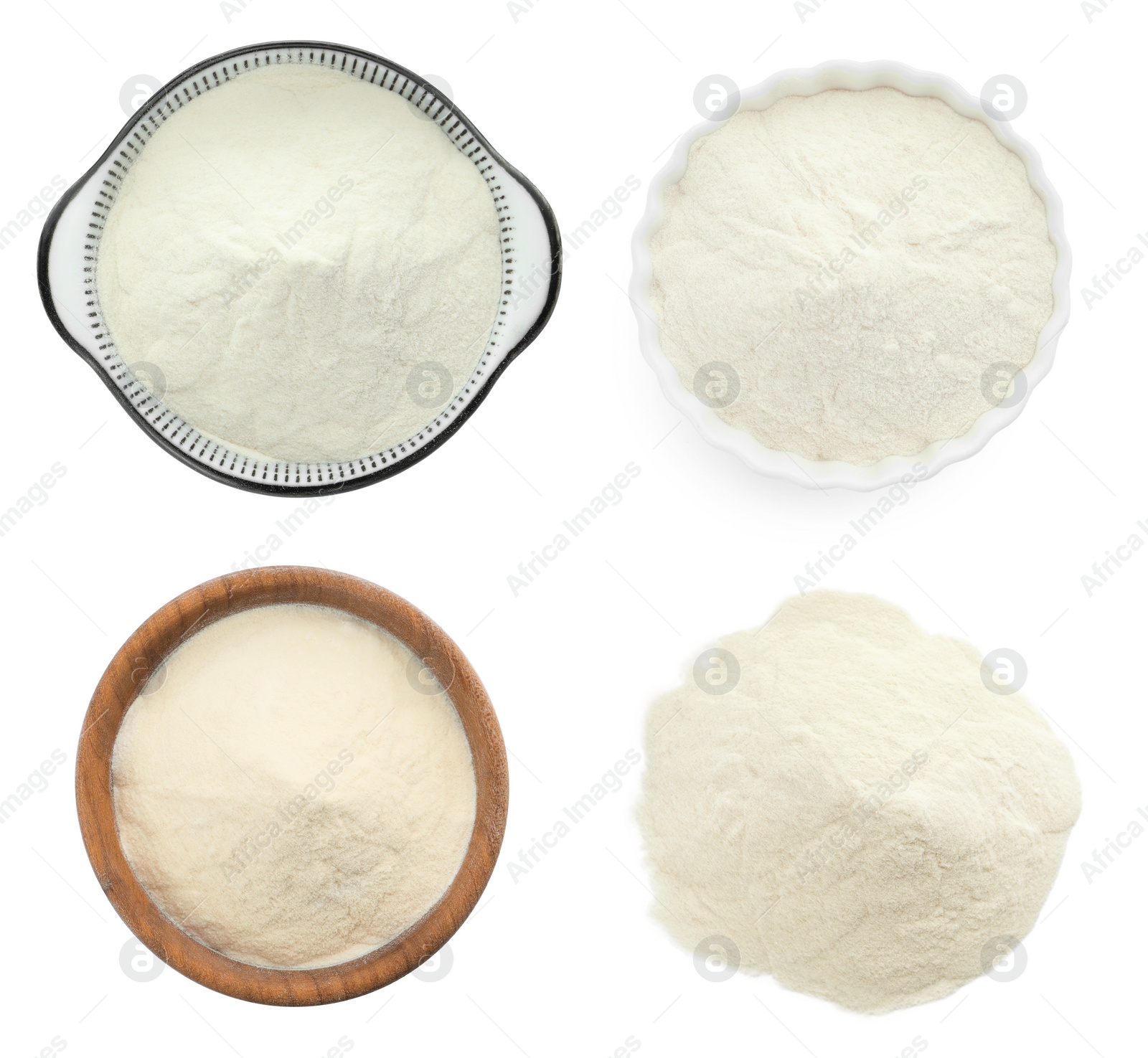 Image of Set with agar-agar powder isolated on white, top view