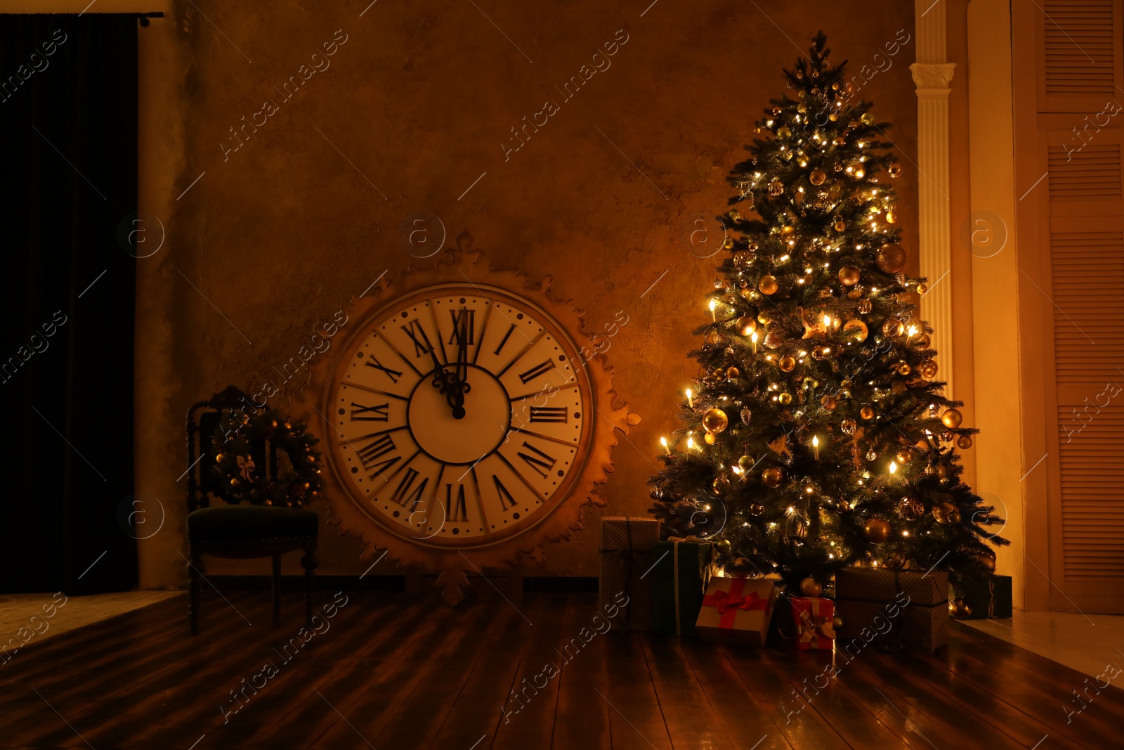 Photo of Festive room interior with beautiful Christmas tree