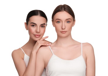 Photo of Beautiful young women with healthy skin on white background