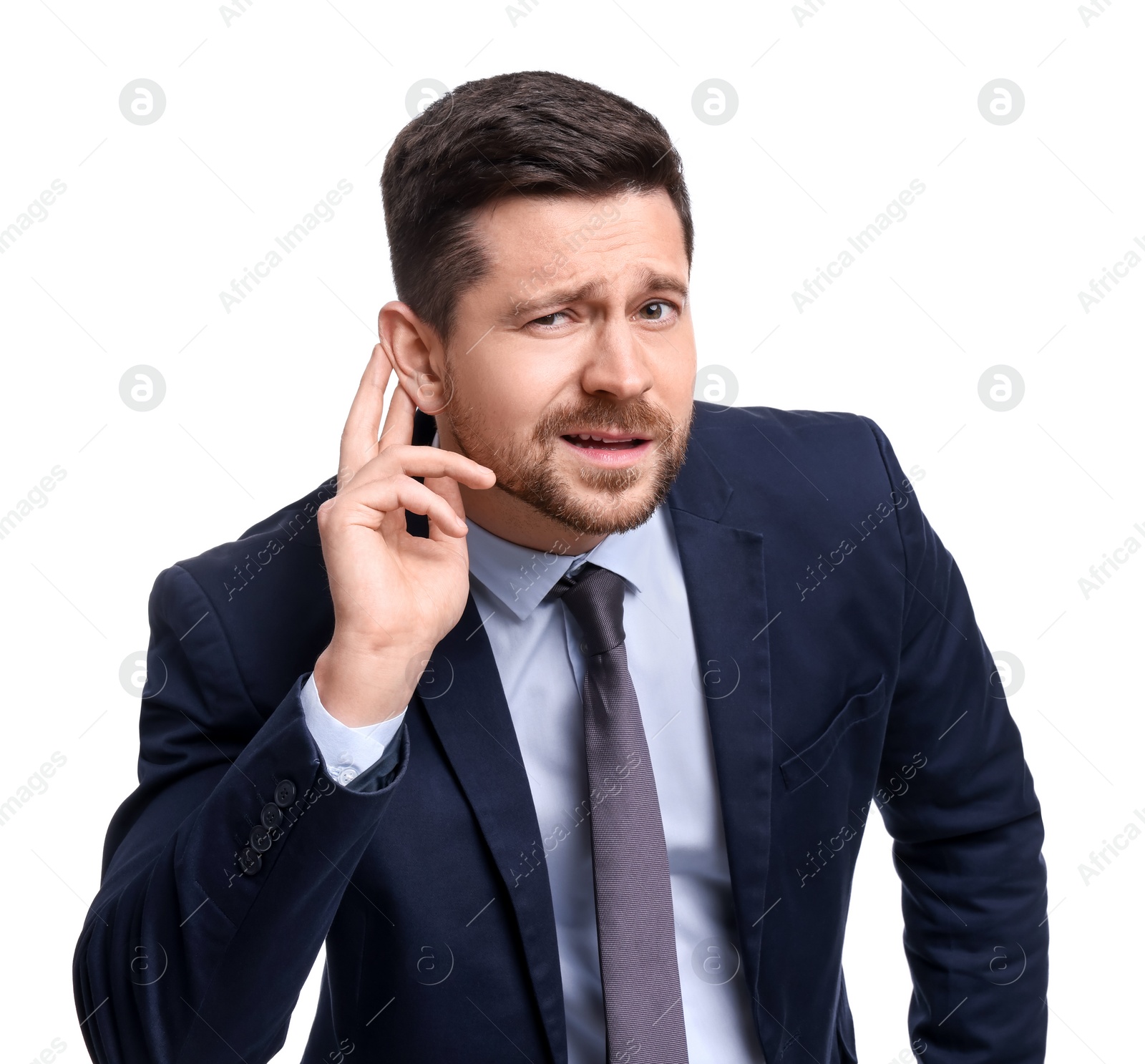 Photo of Handsome bearded businessman in suit on white background