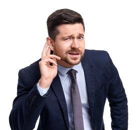 Handsome bearded businessman in suit on white background