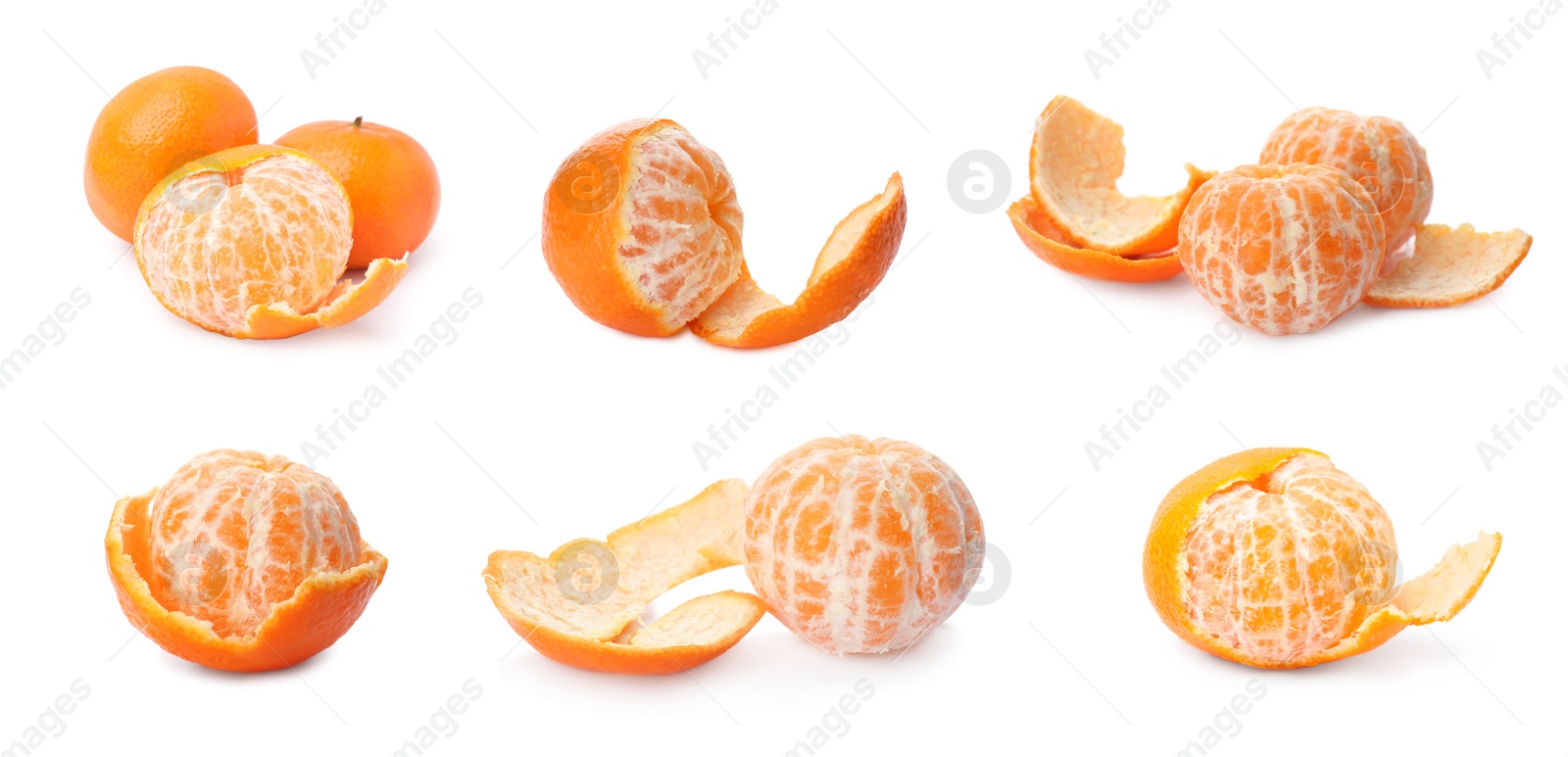 Image of Set with fresh ripe tangerines on white background