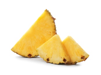 Photo of Slices of tasty juicy pineapple on white background