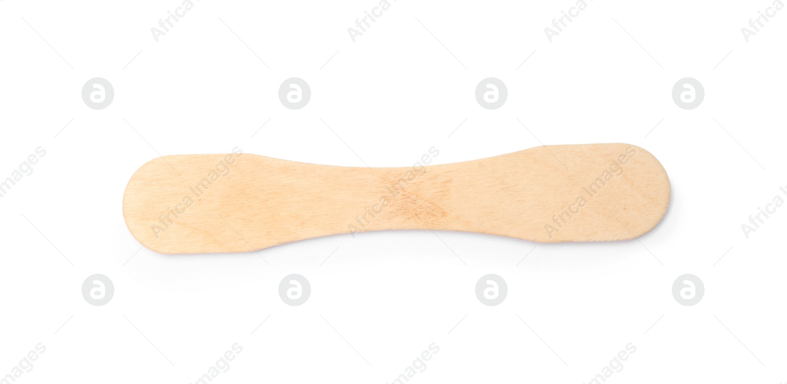 Photo of Empty wooden ice cream stick on white background, top view