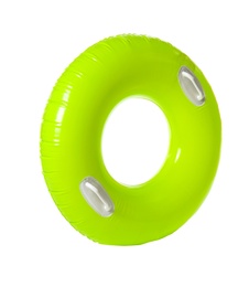 Photo of Bright inflatable ring on white background. Summer holidays