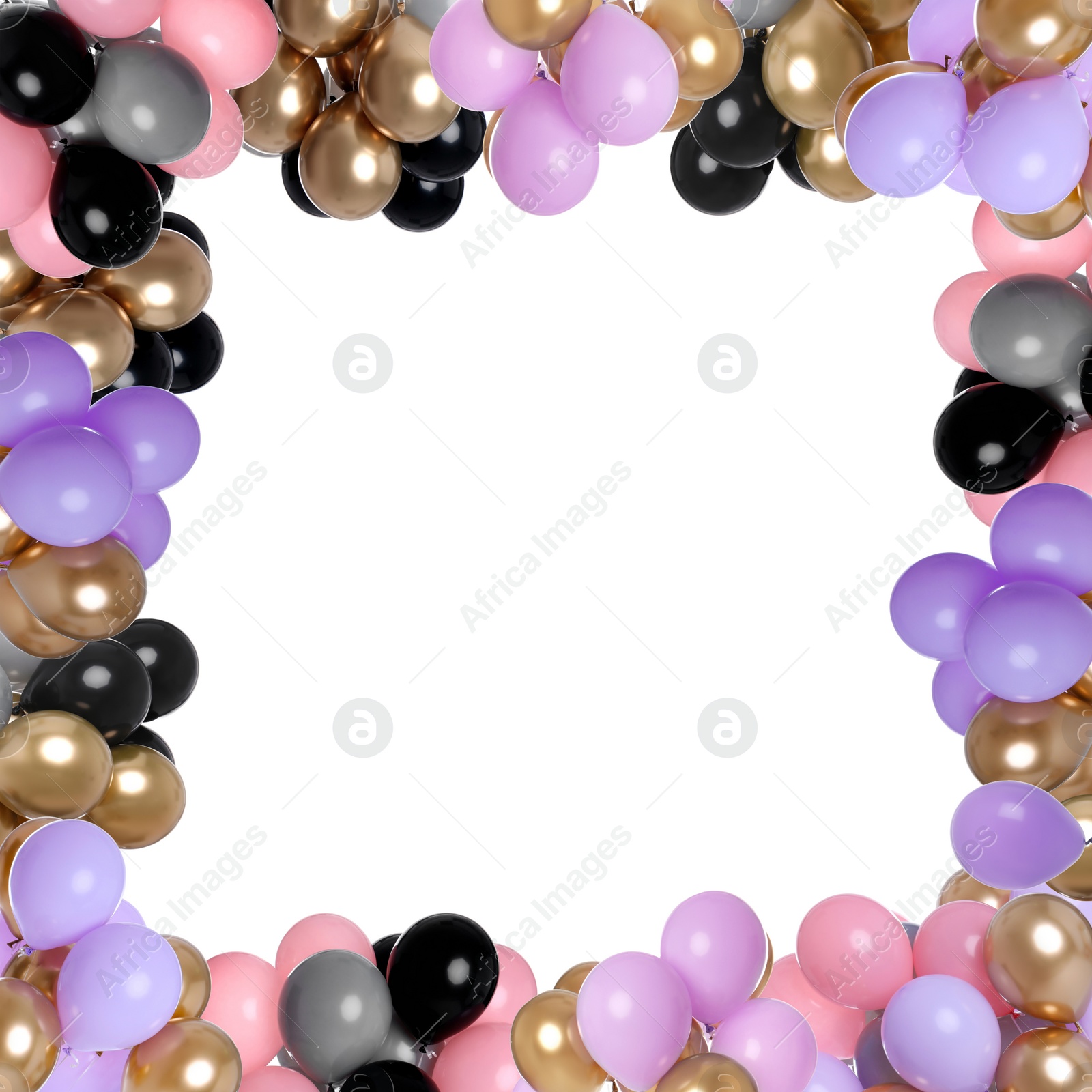 Image of Frame made of different color balloons on white background. Space for design