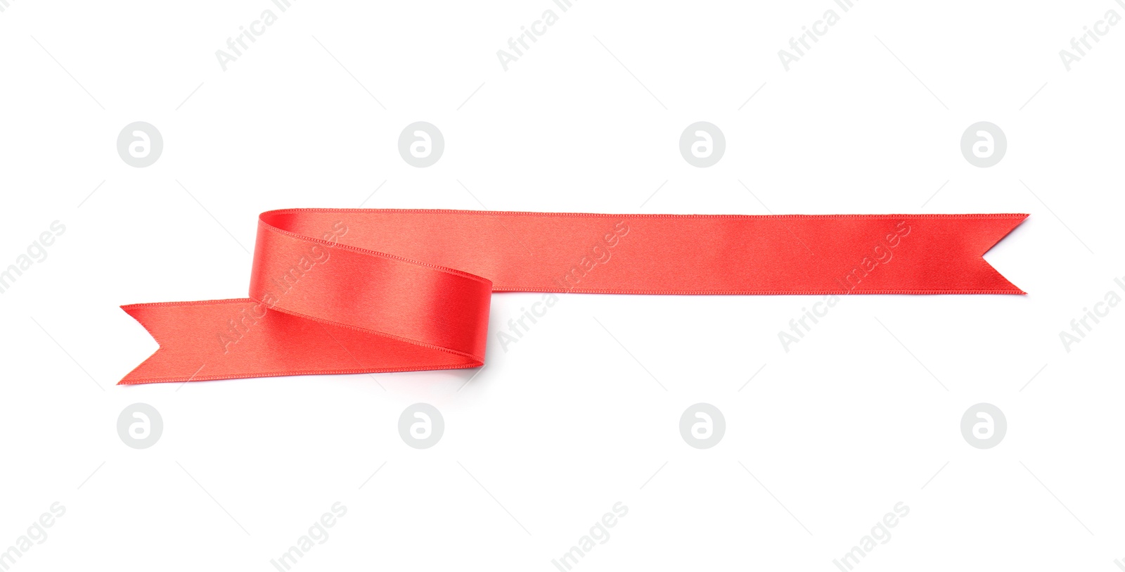 Photo of Simple red ribbon on white background, top view. Festive decoration