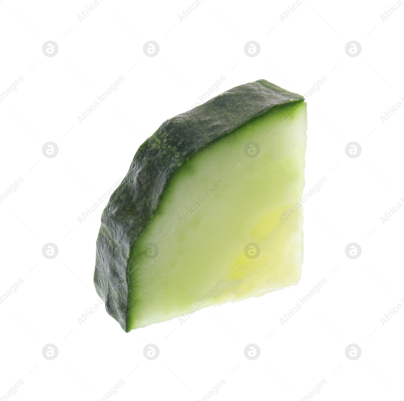 Photo of Piece of fresh cucumber on white background